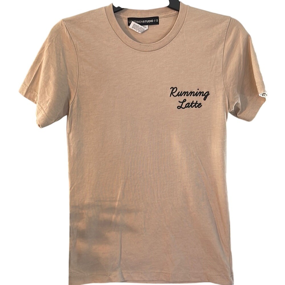 LULUSIMONSTUDIO Running Latte Graphic Tee Tan‎ Beige Small Short Sleeve T-Shirt